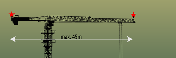 Flat crane with less than 45m length